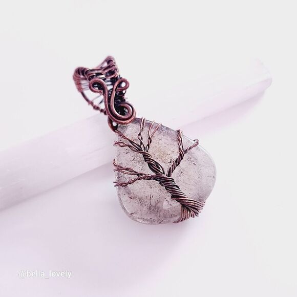 Tree of Life Rutile Quartz Ethnic Handmade Copper Wire Wrapped Pendant 2.12" - Picture 1 of 2